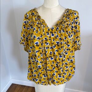 Dip Yellow Short Sleeve Smocked Blouse